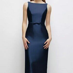 Alfred Sung Midnight Blue Sleeveless Satin Twill Column Gown D881